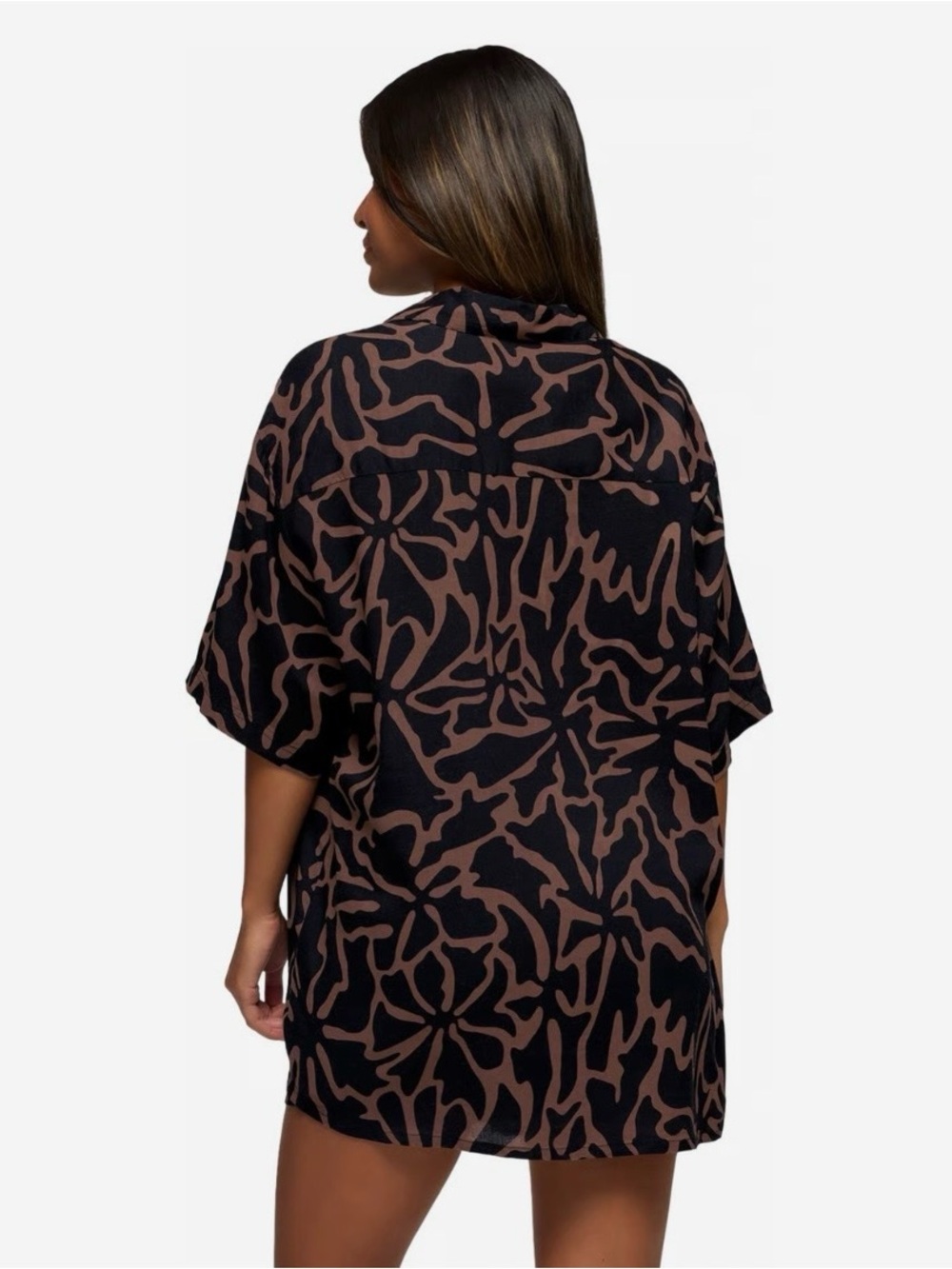 Prana The Bahamas Long Cover-Up Shirt Black Boogie Bloom S